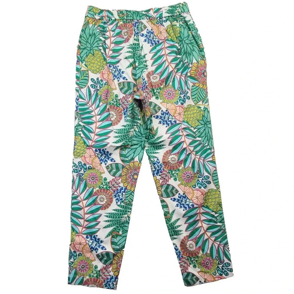 Boden Danby Pull On Pants Women's 6 Green Yellow Pink Paradise Jungle Palm Leaf - Picture 3 of 8